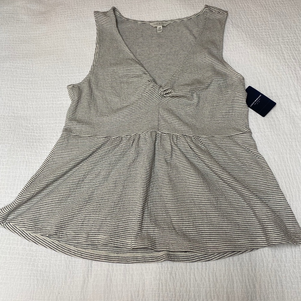 Lucky Brand Twist Knot Peplum Gray Striped Tank Medium